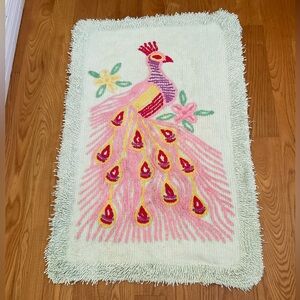 Vintage peacock chenille rug 27x42 inches